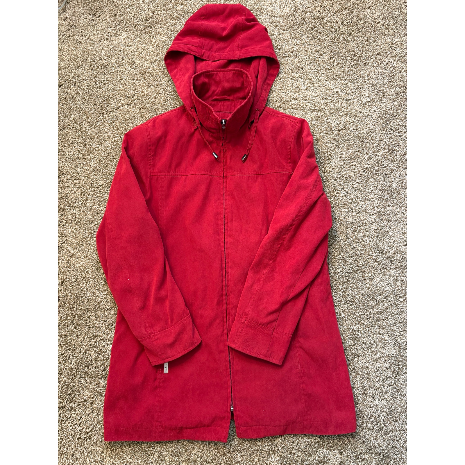 London Fog Red Hooded Microfiber Zip Up Jacket Mens Size Small